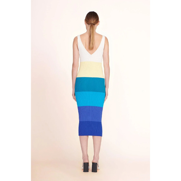 NEW STAUD Dana Dress Midi Ribbed Knit Slim Fit Pacific Stripe Women's Size Small - Picture 9 of 13